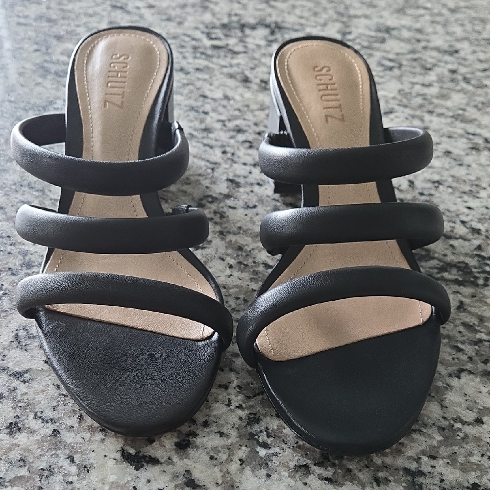 Schutz Olly Mid Block Napa Leather Sandal  Size 8.5